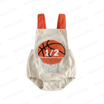 1/2 Baby Boy Basketball Rugby Baseball Corduroy Suspender Bodysuit - Orange - 6-12M - image 5