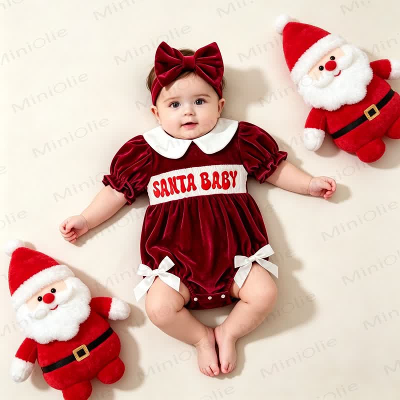 SANTA BABY Red Christmas Bow Dress Bodysuit with Hair Bow Clip - image 4