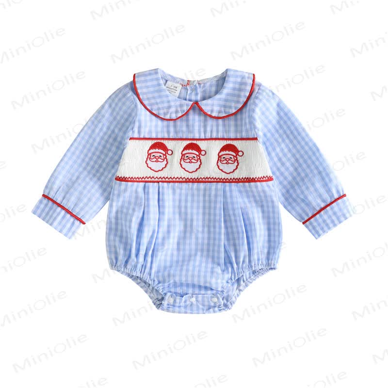 Baby Blue Gingham Santa Print Long-Sleeve Bodysuit - Blue - 12-18M - image 5