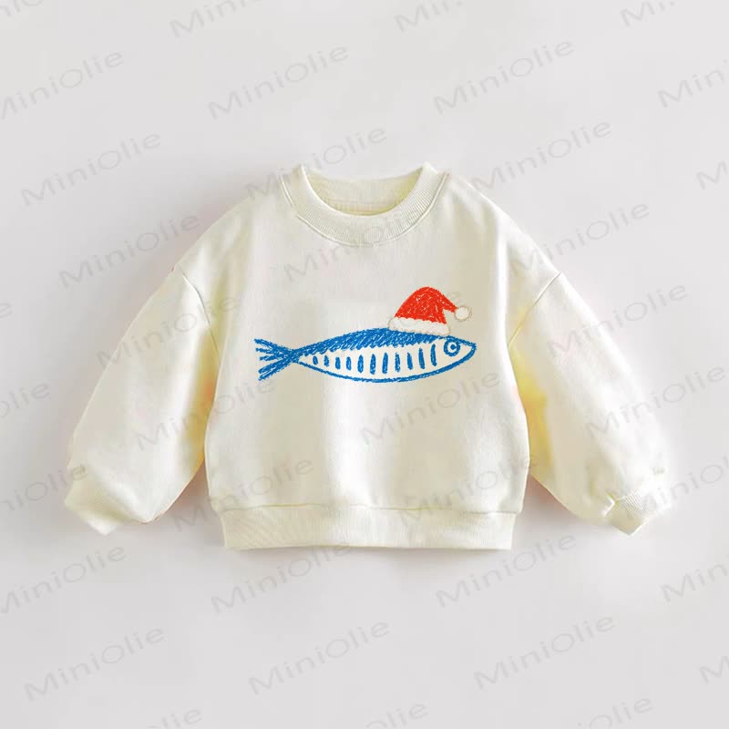  Baby Toddler Christmas Fish Cream Sweatshirt - Cream - 3-5T - image 1