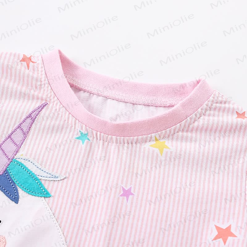 Toddler Girl Pink Unicorn Starry Stripe Pajama Set - image 3