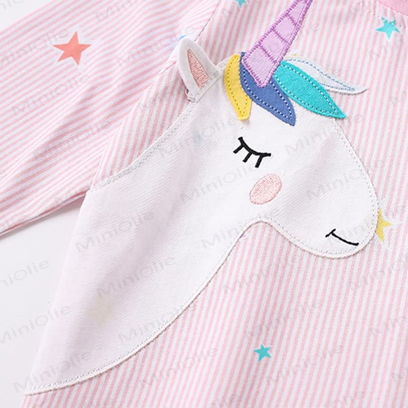 Toddler Girl Pink Unicorn Starry Stripe Pajama Set - image 4