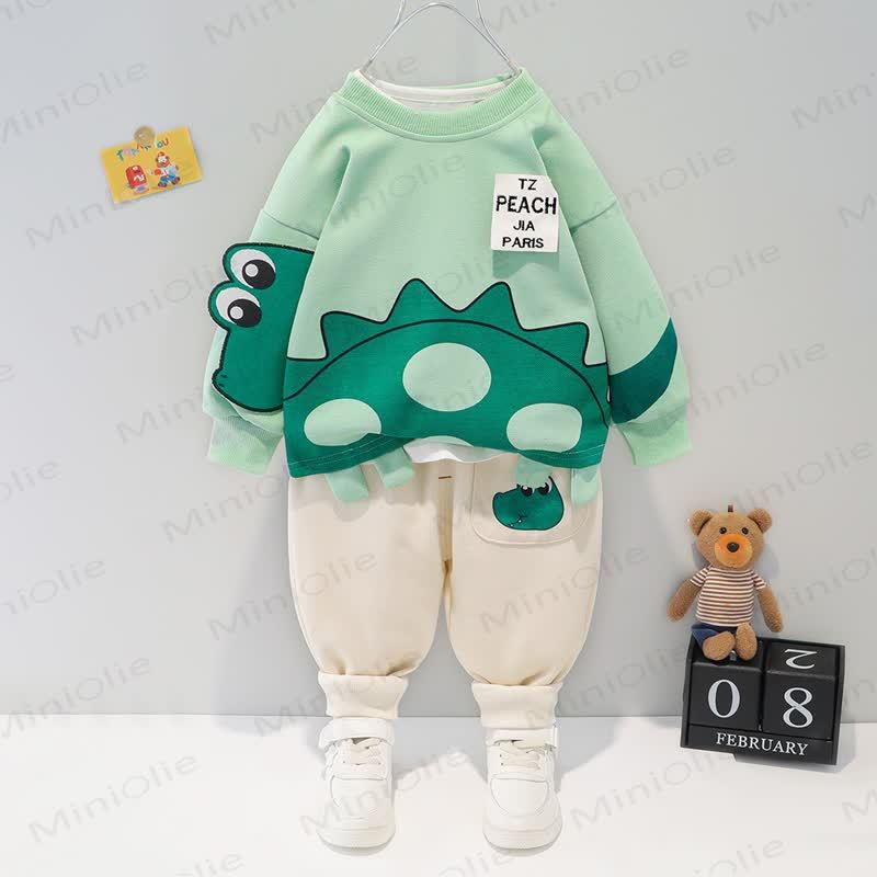 Baby Cartoon Animal Sweatshirt and Jogger 2-Piece Set - Green - 3-4T - image 3