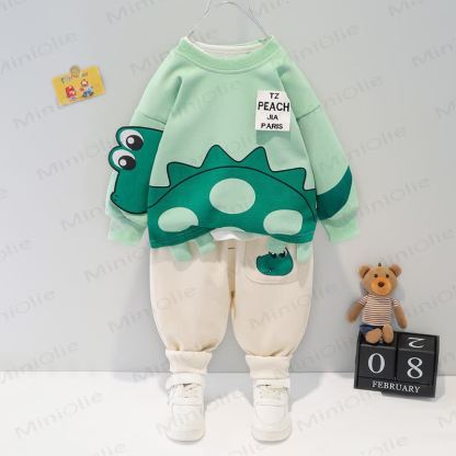 Baby Cartoon Animal Sweatshirt and Jogger 2-Piece Set - Green - 3-4T - image 3