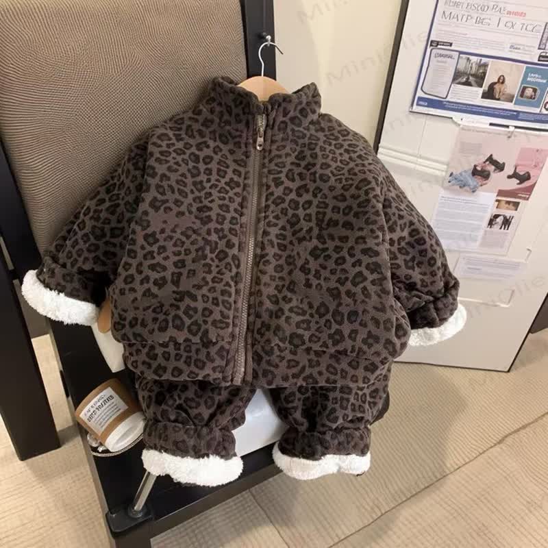 Toddler Leopard Print Fleece Lined Jacket and Pants 2-Piece Set - Brown - 10-11T - image 2