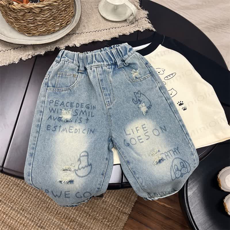 Toddler Boy Denim Graffiti Pants - Blue - 6-7T - image 1