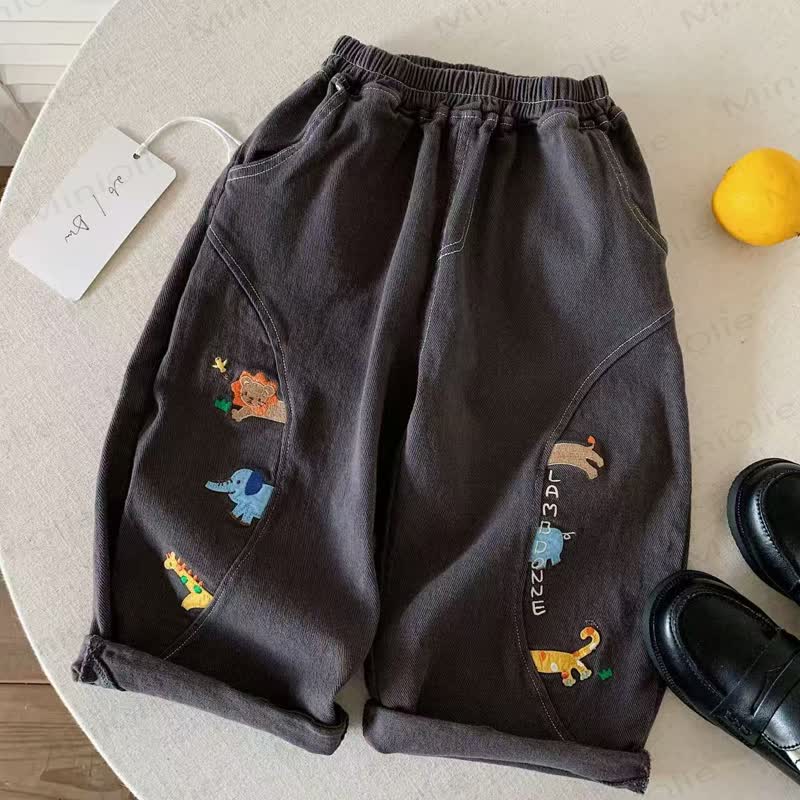 Toddler Cartoon Patch Casual Cotton Pants - Gray - 6-7T - image 3