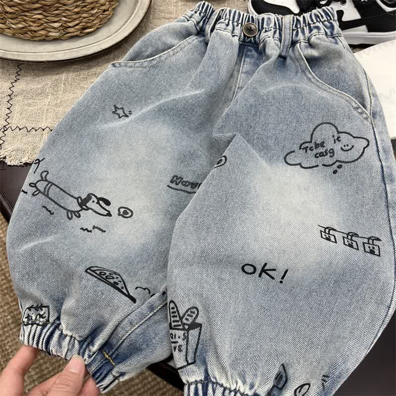 Toddler Blue Graffiti Denim Balloon Pants - image 6