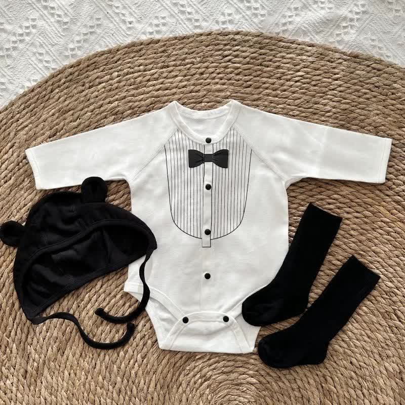 Baby Boy Classic Tuxedo Striped Bow Tie Bodysuit - image 1