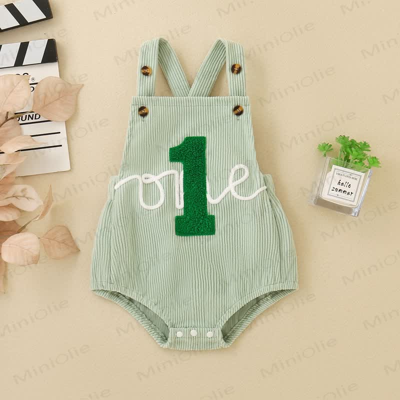 1 ONE Baby Corduroy Crossback Suspender Short Bodysuit - Green - 12-18M - image 1