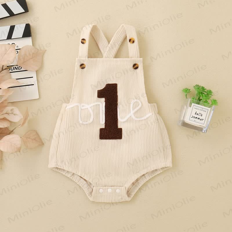 1 ONE Baby Corduroy Crossback Suspender Short Bodysuit - Beige - 12-18M - image 5