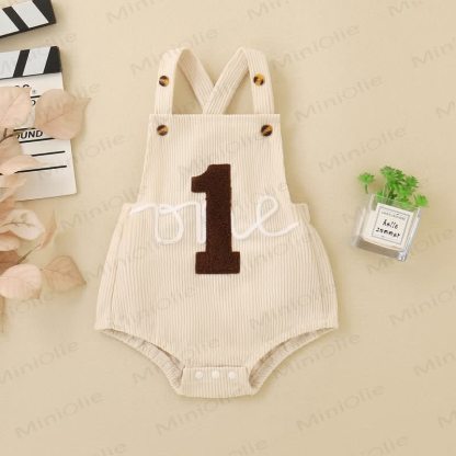1 ONE Baby Corduroy Crossback Suspender Short Bodysuit - Beige - 12-18M - image 5