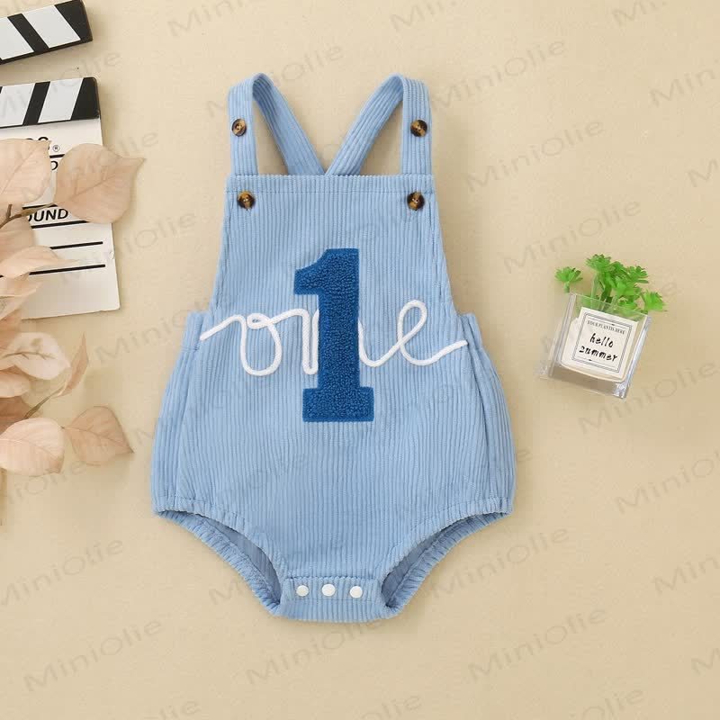 1 ONE Baby Corduroy Crossback Suspender Short Bodysuit - Blue - 12-18M - image 9