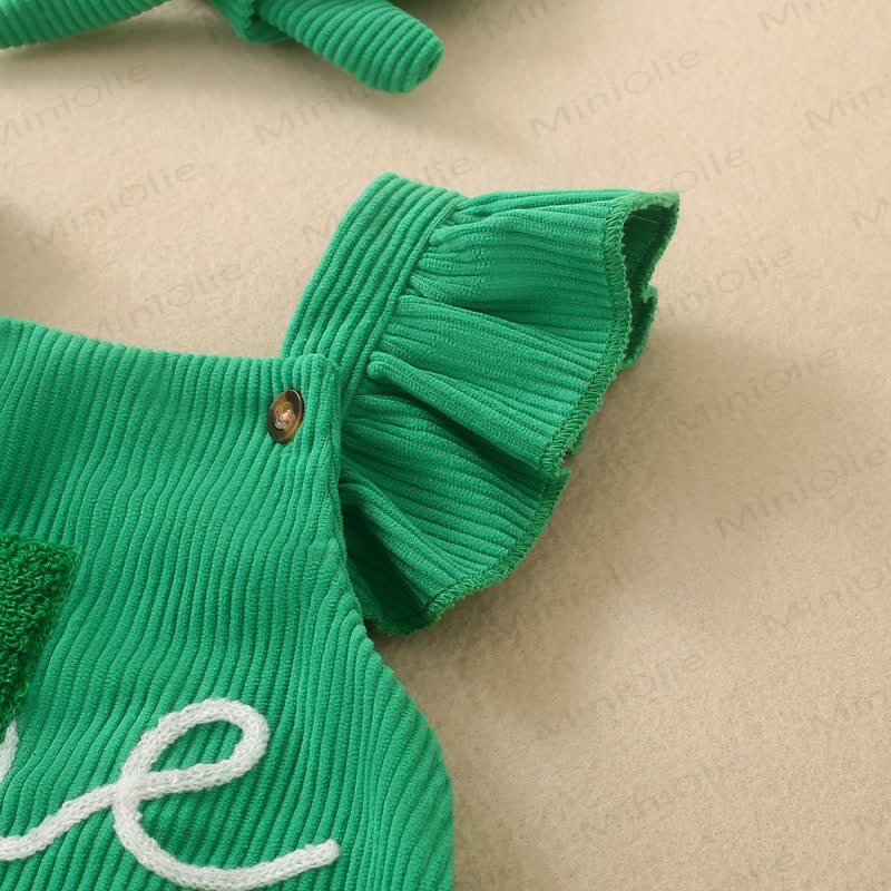 1 ONE Baby Girl Ribbed Corduroy Ruffle Suspender Birthday Bodysuit With Bow Headband - image 14