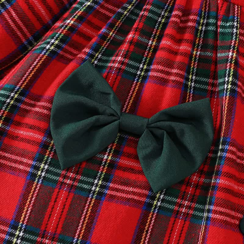 Baby Girl Christmas Bow Check Ruffle Collar Dress - image 4