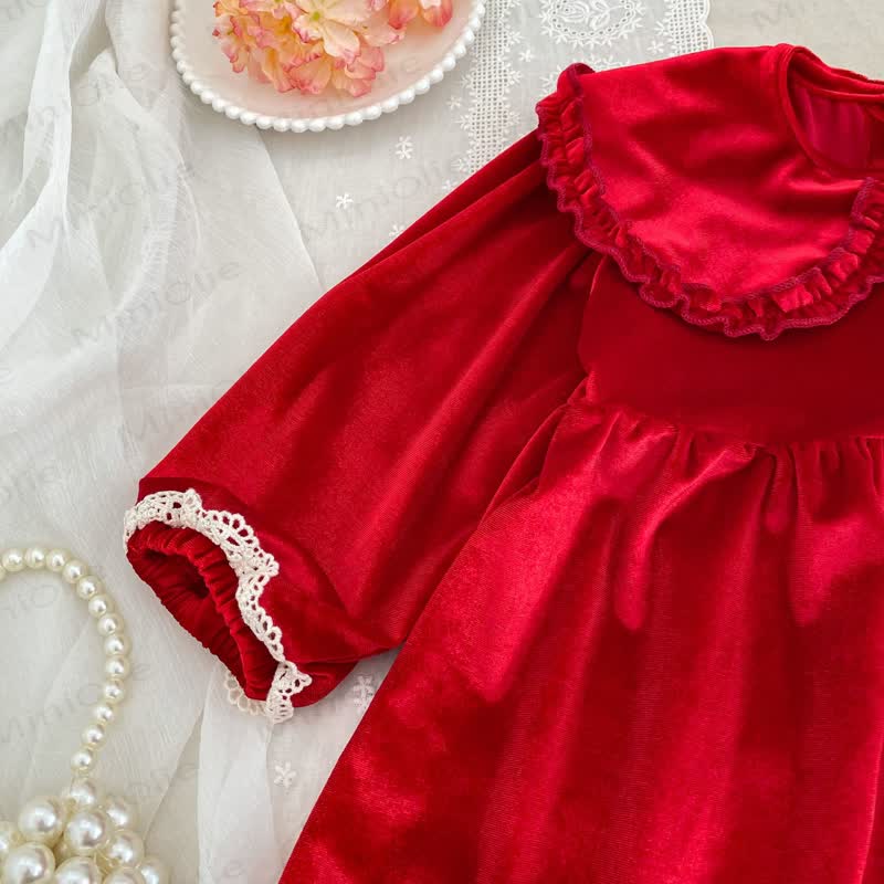 Toddler Girl Christmas Ruffle Collar Dress - image 6