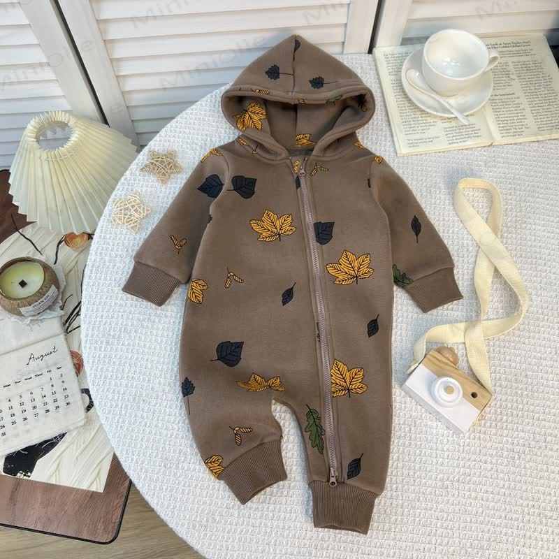 Baby Toddler Fleece Hooded Romper - Brown - 1-2T - image 6