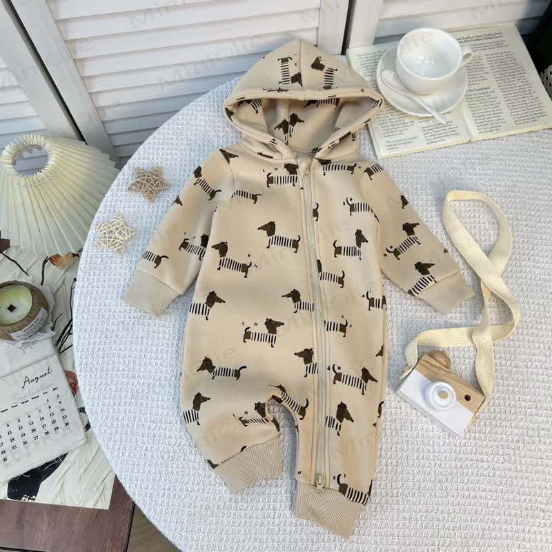 Baby Toddler Fleece Hooded Romper - Brown Dog - 1-2T - image 7