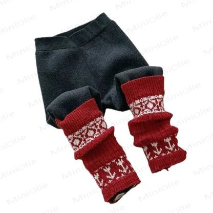 Toddler Girl Fleece Christmas Print Trim Winter Leggings - DarkGray - 8-9T - image 4