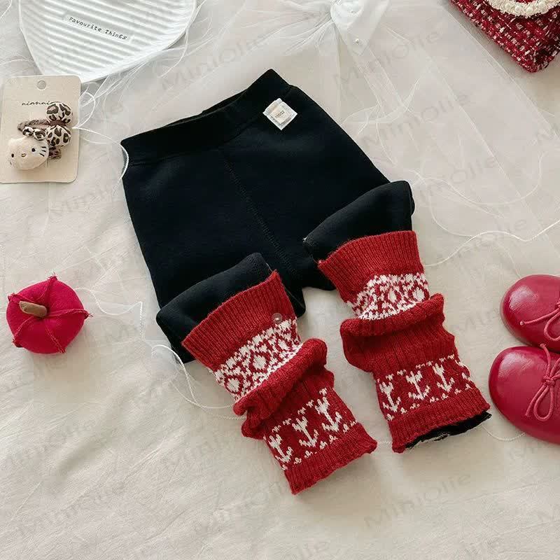 Toddler Girl Fleece Christmas Print Trim Winter Leggings - Black - 8-9T - image 2