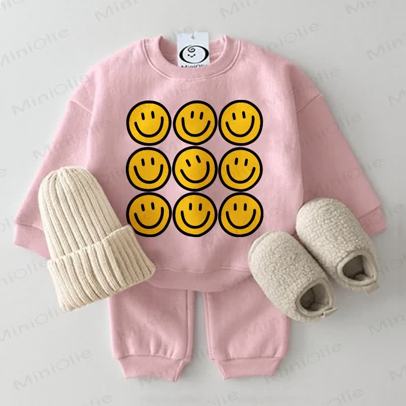 Baby Nine Smiley Faces Print Sweatshirt 2-piece Set - Pink - 2-3T - image 2
