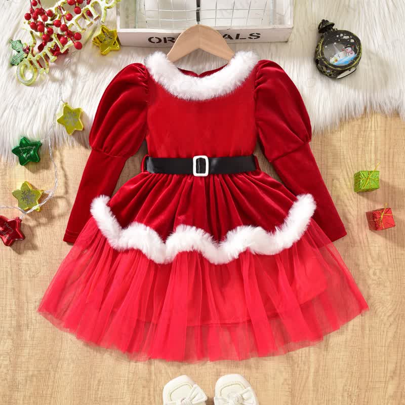 Toddler Girl Red Velvet Tulle Christmas Dress - Red (Without Slogan) - 5Y - image 1