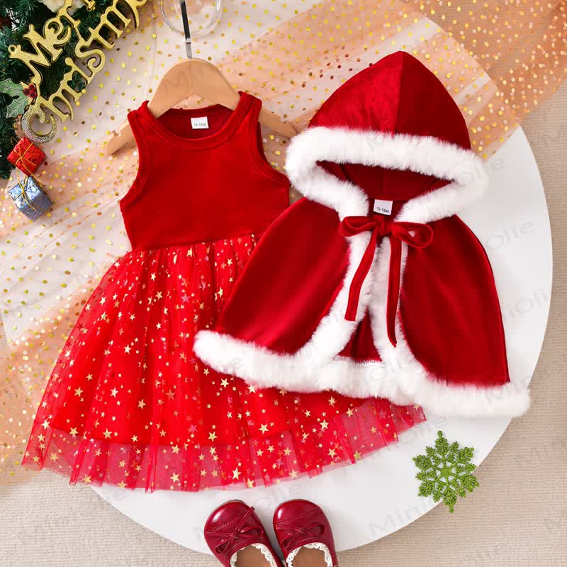 Toddler Girl Christmas Star Tulle Dress Set - Red - 4-5Y - image 1
