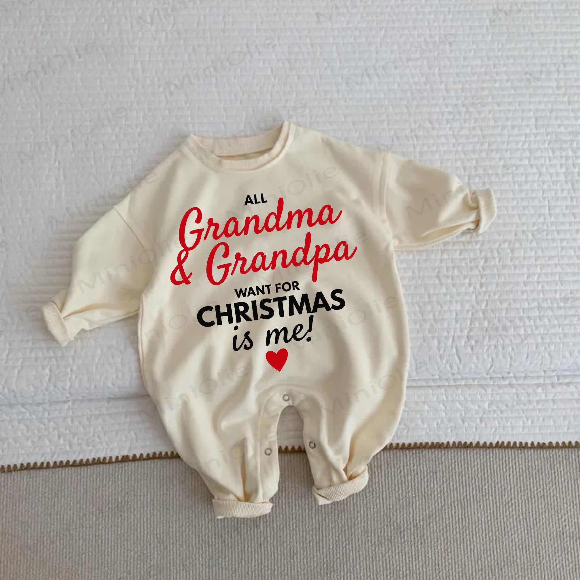 ALL GRANDMA & GRANDPA WANT FOR CHRISTMAS IS ME! Baby Heart Beige Romper - Beige - 2-3T - image 1