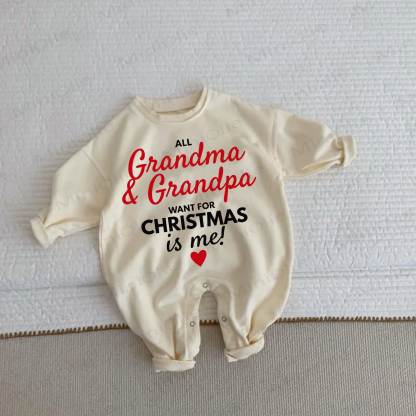 ALL GRANDMA & GRANDPA WANT FOR CHRISTMAS IS ME! Baby Heart Beige Romper - Beige - 2-3T - image 1