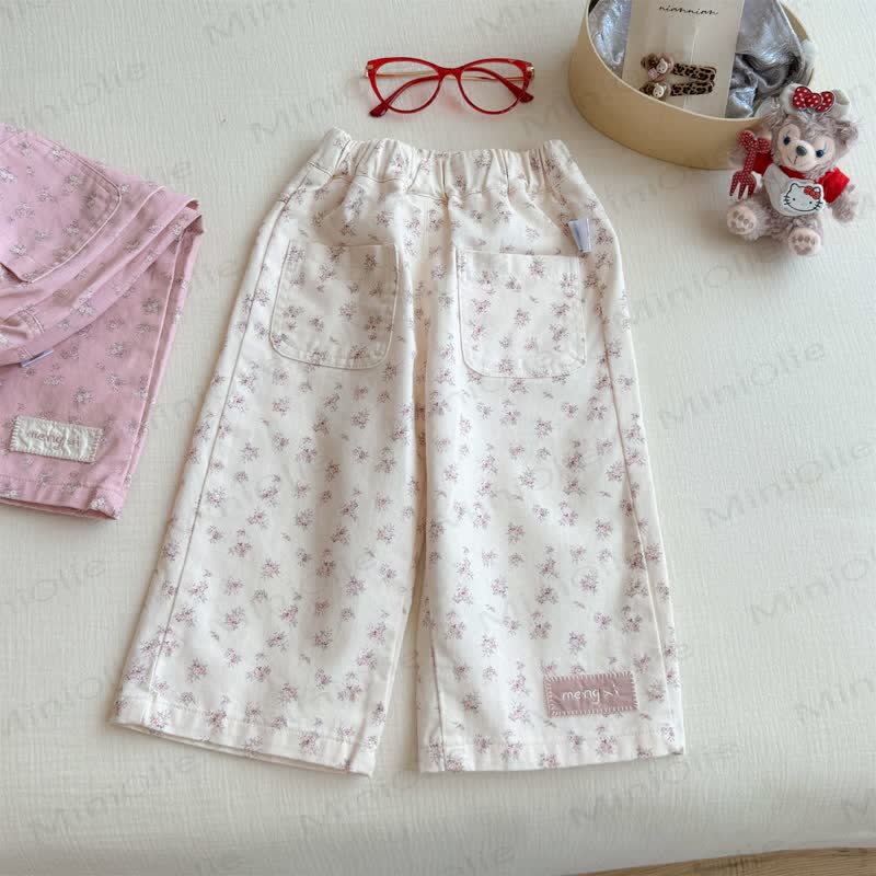 Toddler Girl Ditsy Floral Elastic Waist Lounge Pants - Beige - 8-9T - image 3