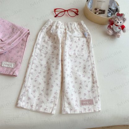 Toddler Girl Ditsy Floral Elastic Waist Lounge Pants - Beige - 8-9T - image 3