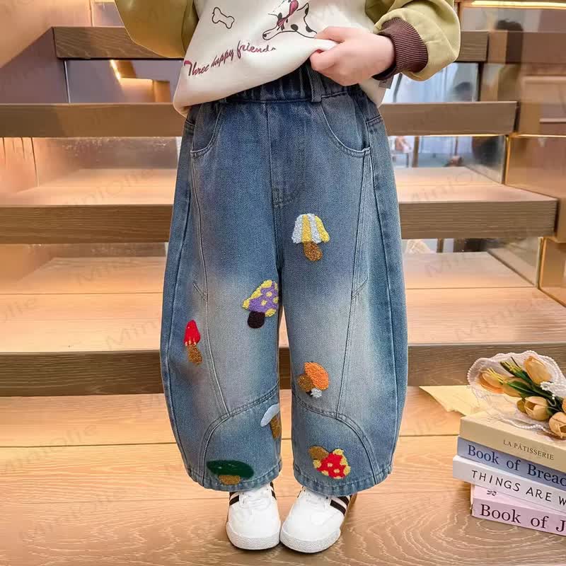 Toddler Mushroom Patch Blue Denim Pants - Blue - 8-9T - image 1