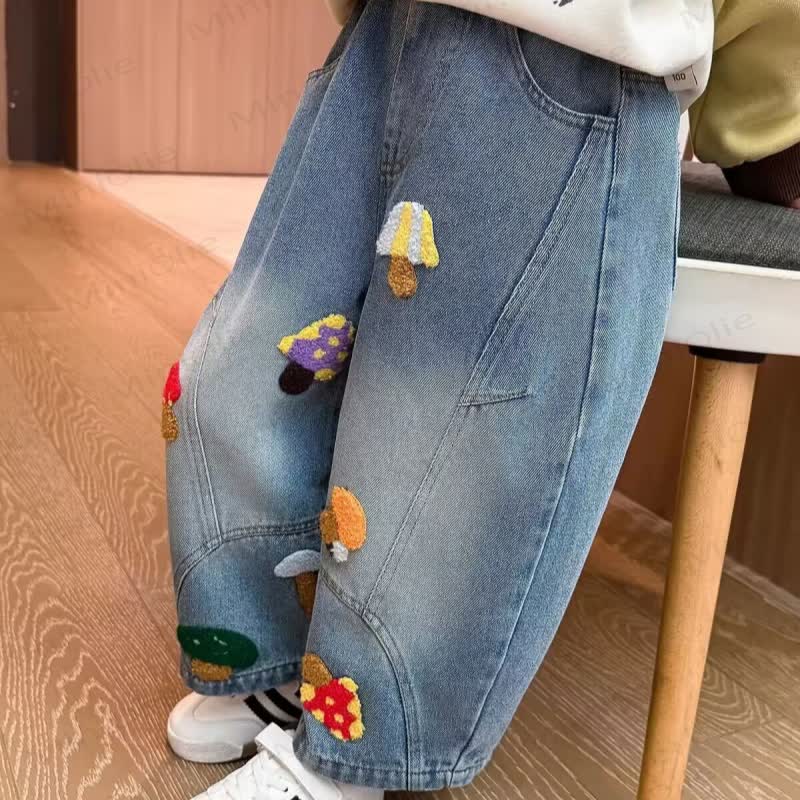 Toddler Mushroom Patch Blue Denim Pants - image 3