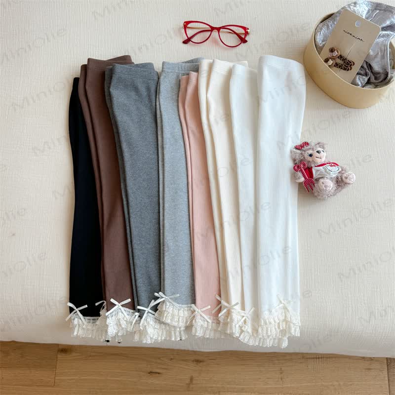 Toddler Girl Bow Lace Hem Leggings - image 1