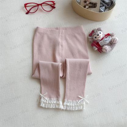 Toddler Girl Bow Lace Hem Leggings - Pink - 8-9T - image 3