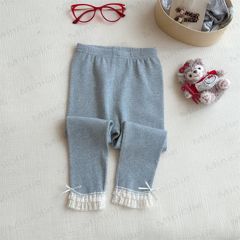 Toddler Girl Bow Lace Hem Leggings - Gray - 8-9T - image 5