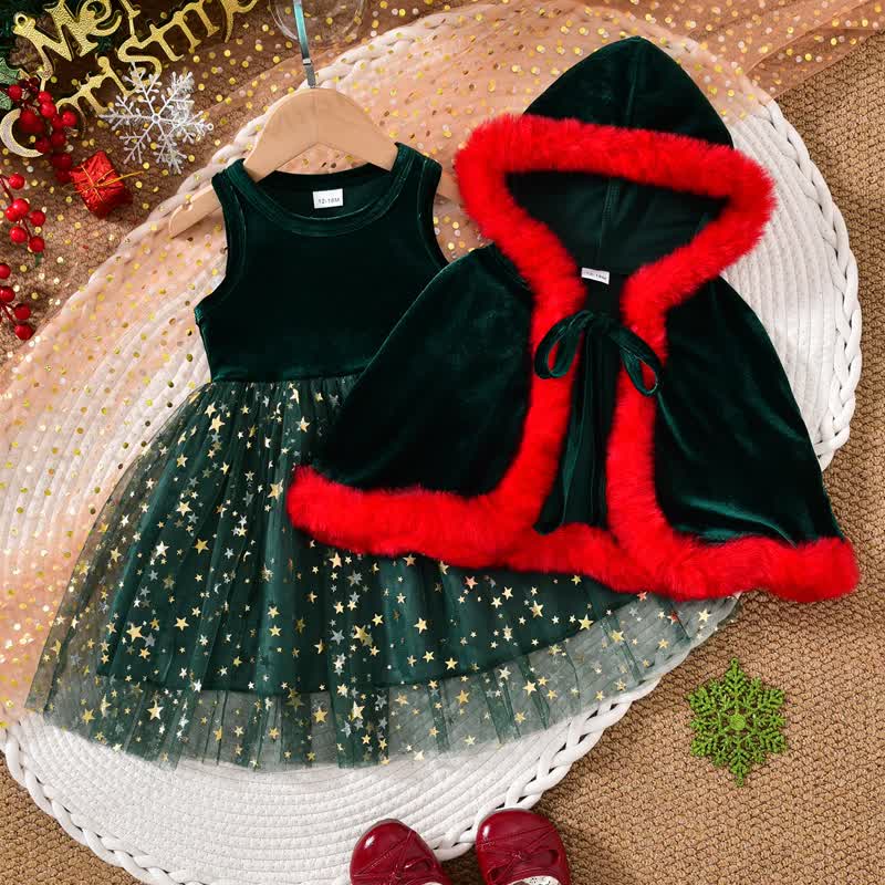 Toddler Girl Christmas Star Tulle Dress Set - Green - 4-5Y - image 2