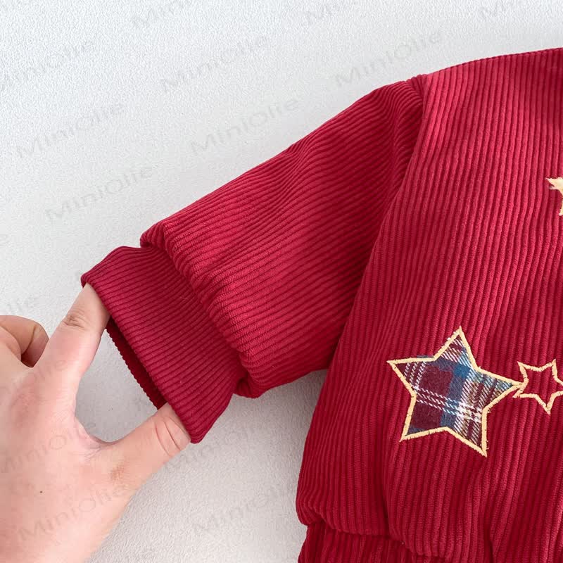 LOVELY Baby Toddler Boy Bear Red Ribbed Corduroy Star Collar Zip Jacket - image 5