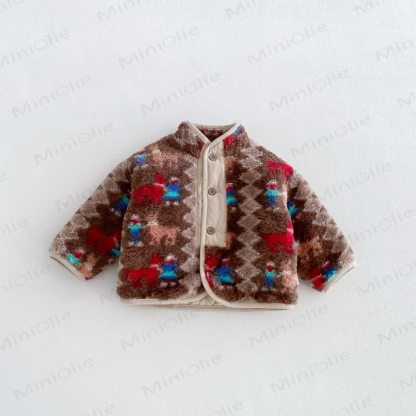 Baby Toddler Boy Animal Check Fleece Button Jacket - Brown - 4-5T - image 3