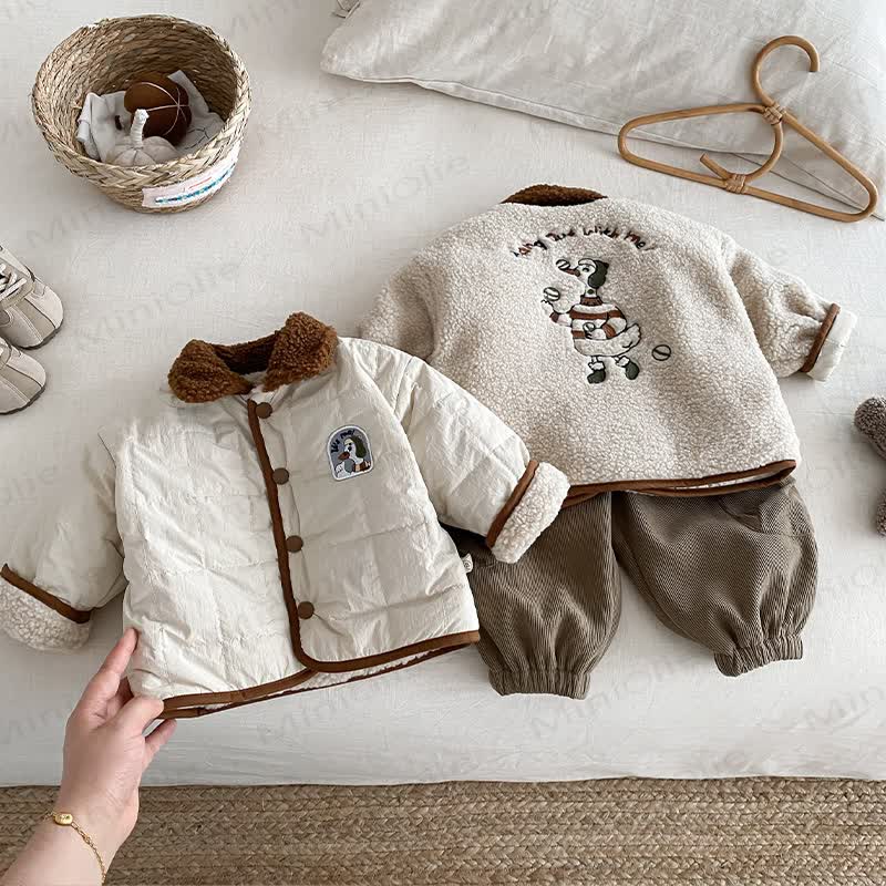 HANG OUT WITH ME! Baby Toddler Boy Goose Fleece Reversible Quilted Jacket Coat - image 1