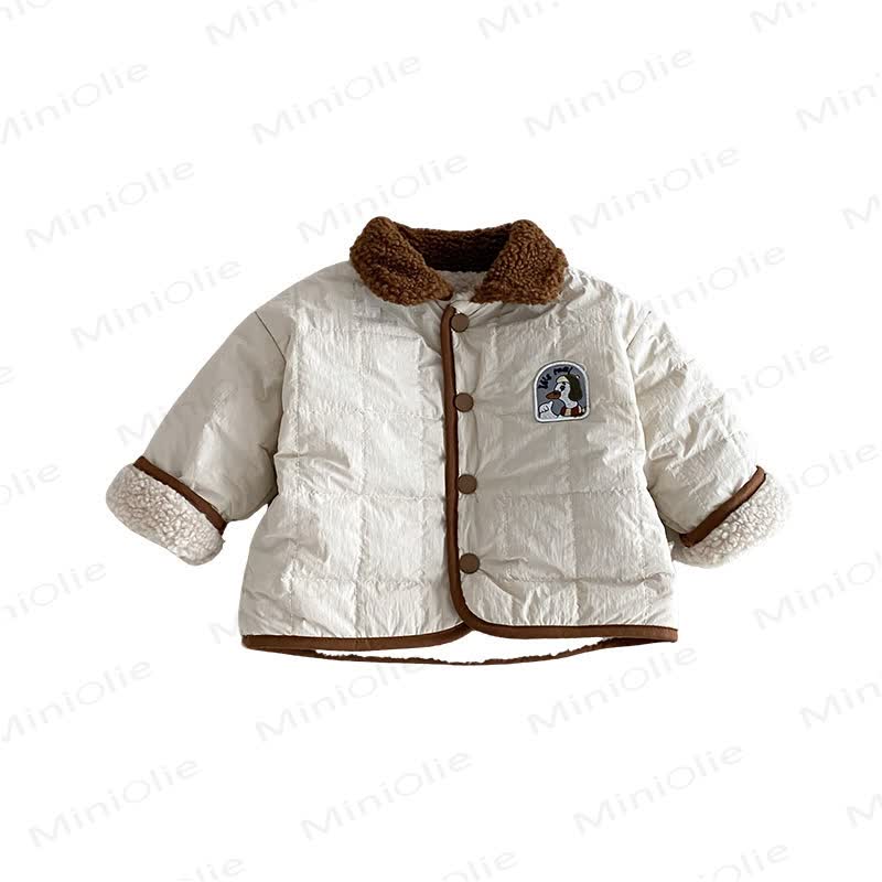 HANG OUT WITH ME! Baby Toddler Boy Goose Fleece Reversible Quilted Jacket Coat - Beige - 4-5T - image 4