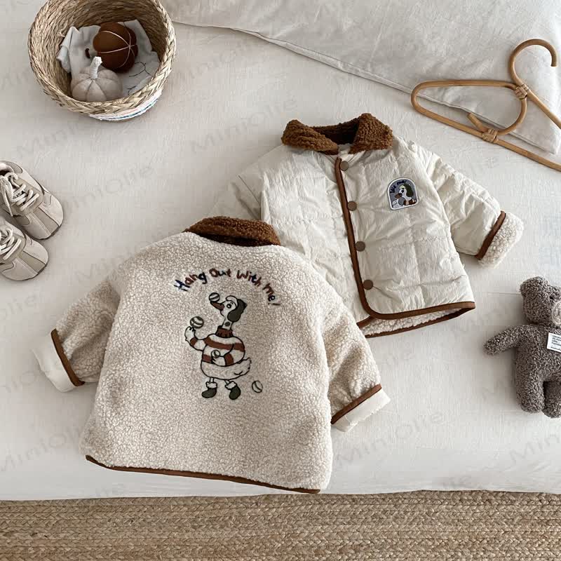 HANG OUT WITH ME! Baby Toddler Boy Goose Fleece Reversible Quilted Jacket Coat - image 2