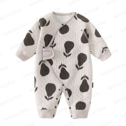 Baby Quilted Animal Fruit Print Wrap Long Sleeve Romper - image 2