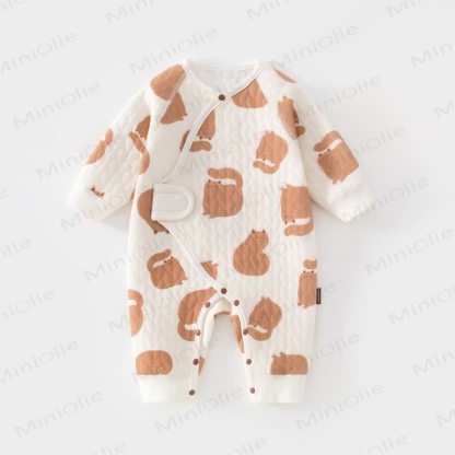 Baby Quilted Animal Fruit Print Wrap Long Sleeve Romper - Cat - 6-12M - image 6
