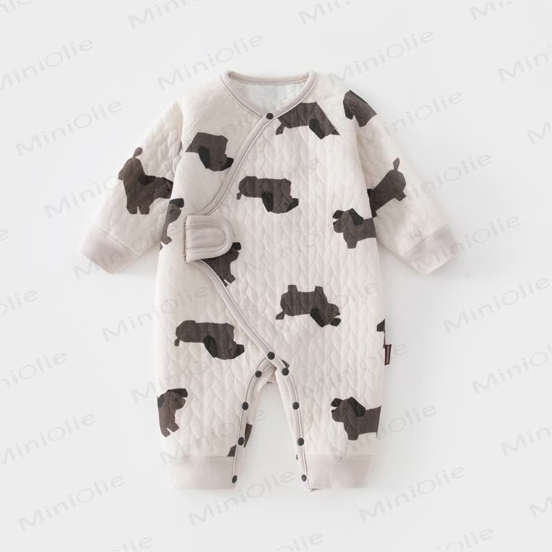 Baby Quilted Animal Fruit Print Wrap Long Sleeve Romper - Dog - 6-12M - image 7
