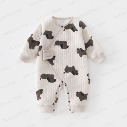 Baby Quilted Animal Fruit Print Wrap Long Sleeve Romper - Dog - 6-12M - image 7