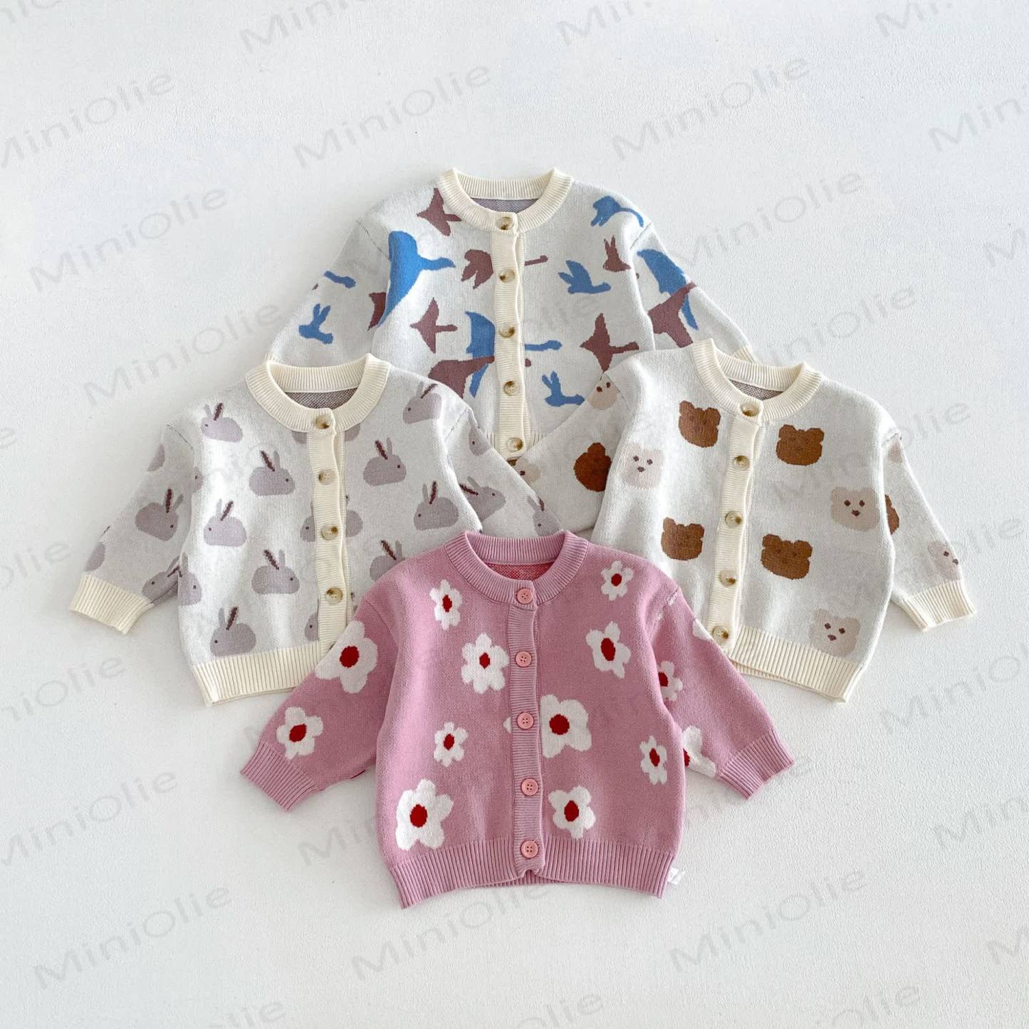 Baby Floral/Animal Knit Button Cardigan - image 1