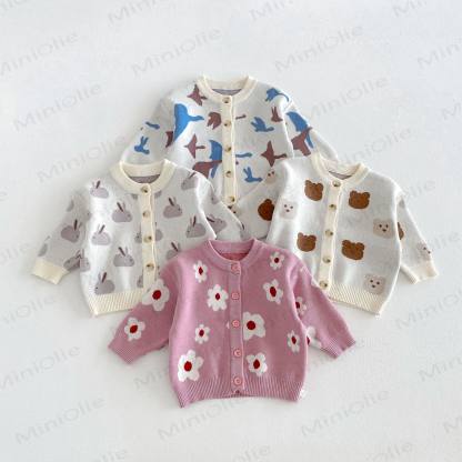 Baby Floral/Animal Knit Button Cardigan - image 1