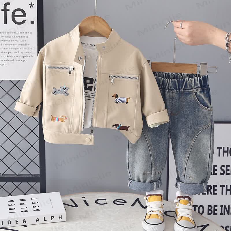 Toddler Casual Cartoon Puppy Jacket and Pants 3-Piece Set - White - 4-5T - image 2