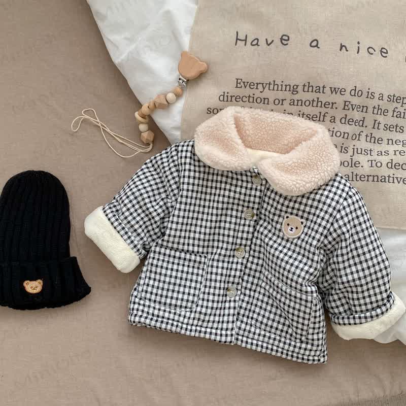 Baby Bear Padded Plaid Sherpa Collar Jacket - Black - 2-3T - image 2